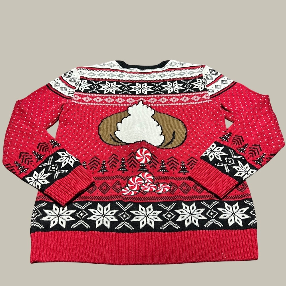 Ugly Christmas Sweater Reindeer Pooping Peppermint Red Fair Isle Mens Large L